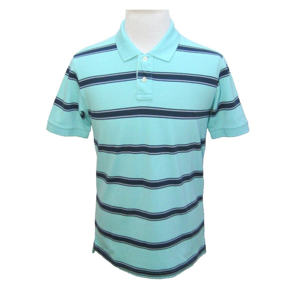 UNIQLO Men's (Size Large) Blue Striped Short Sleeve Polo Shirt 100% Cotton Knit
